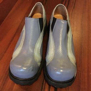 Fluevog blue slip on shoes